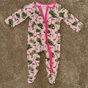 Mud Pie Pink and Green Golf Print Footie